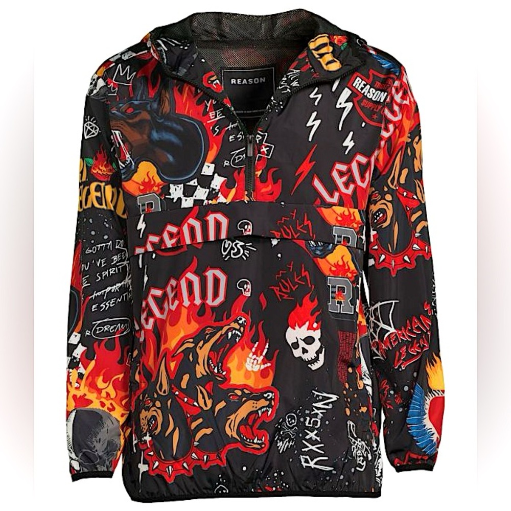 🔥 NWT New NYC Reason Red Black Graphic Men Jacket Large L